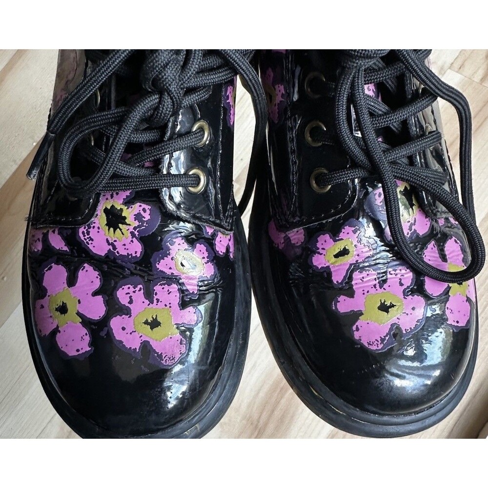 Dr. Martens 1460 J Kids Floral Patent Leather Lace-Up Zip Combat Boots US 2 - Picture 3 of 9